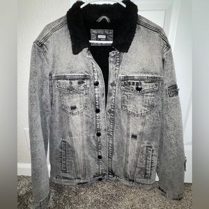 LSKD Unisex Tibetan Jacket- Grey Snow, size Medium, Sherpa lined